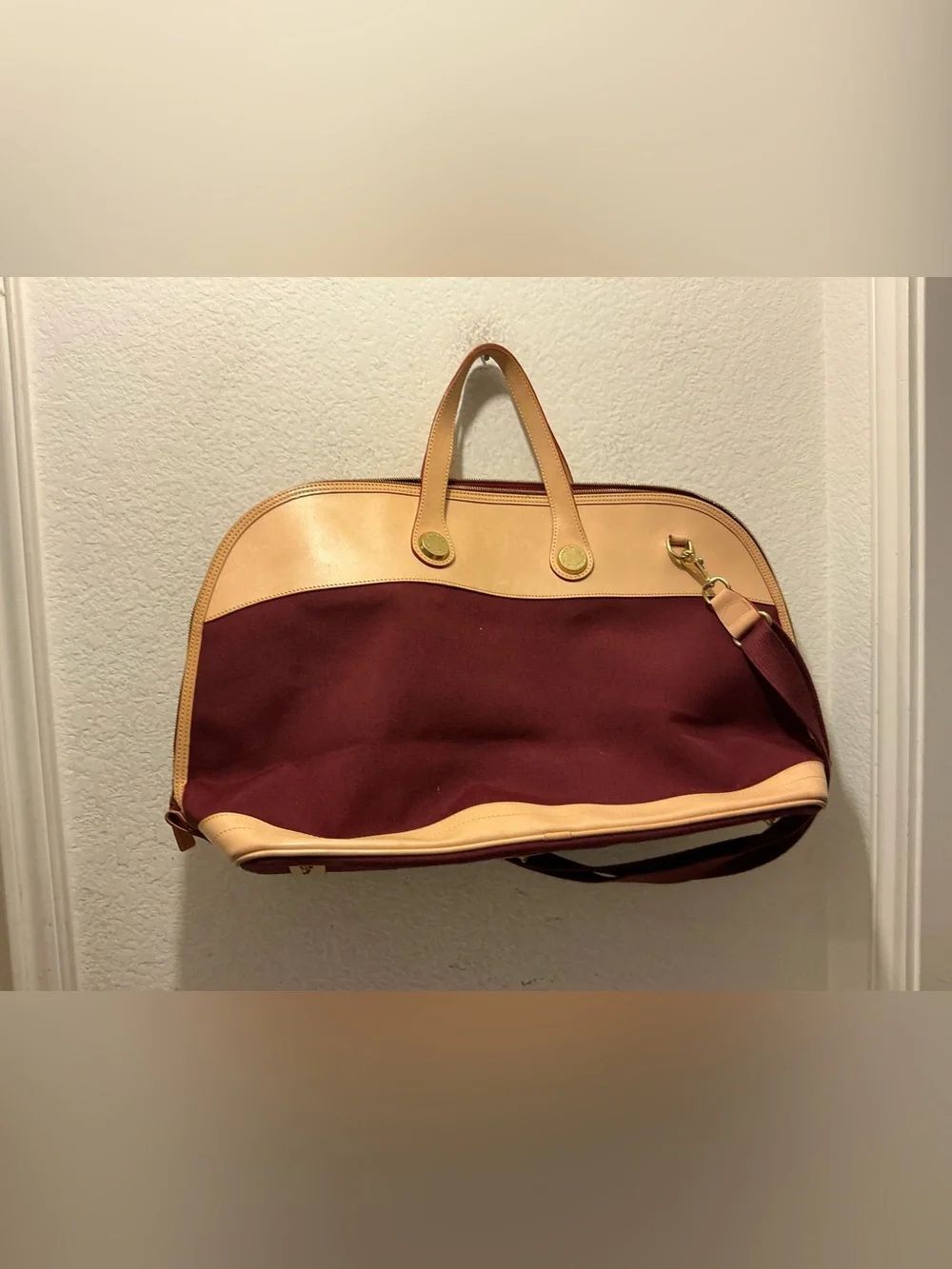 NWOT Dooney & Bourke Burgundy Canvas Travel Weekender with Tan Leather Trim